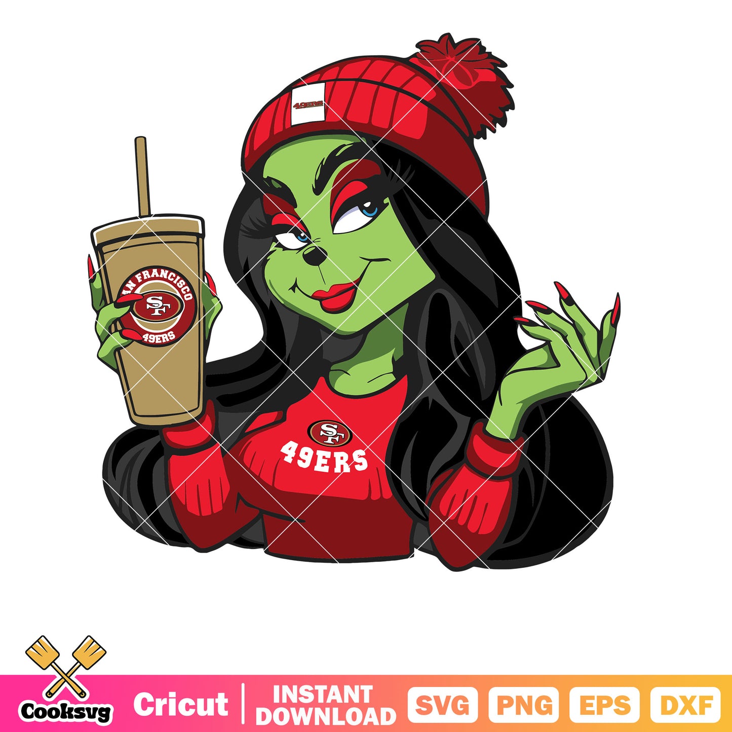 Female Grinch San Francisco 49ers Football Team svg, san francisco 49ers svg, grinch coffee svg