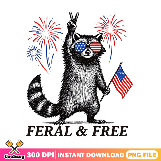Feral And Free Raccoon PNG, 4th Of July PNG, Patriotic PNG