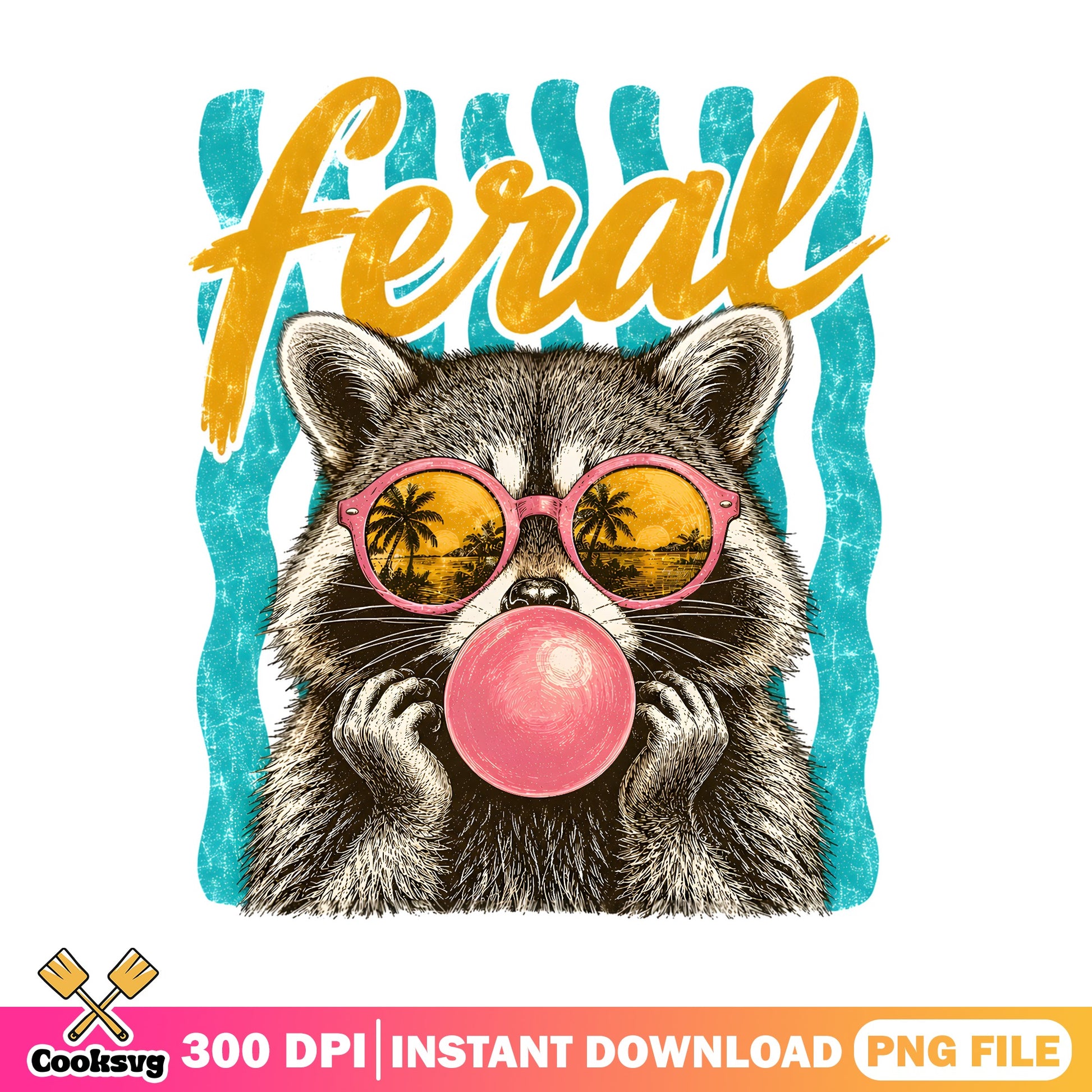 Feral Raccoon Summer PNG, Funny Raccoon Bubblegum PNG, Summer PNG