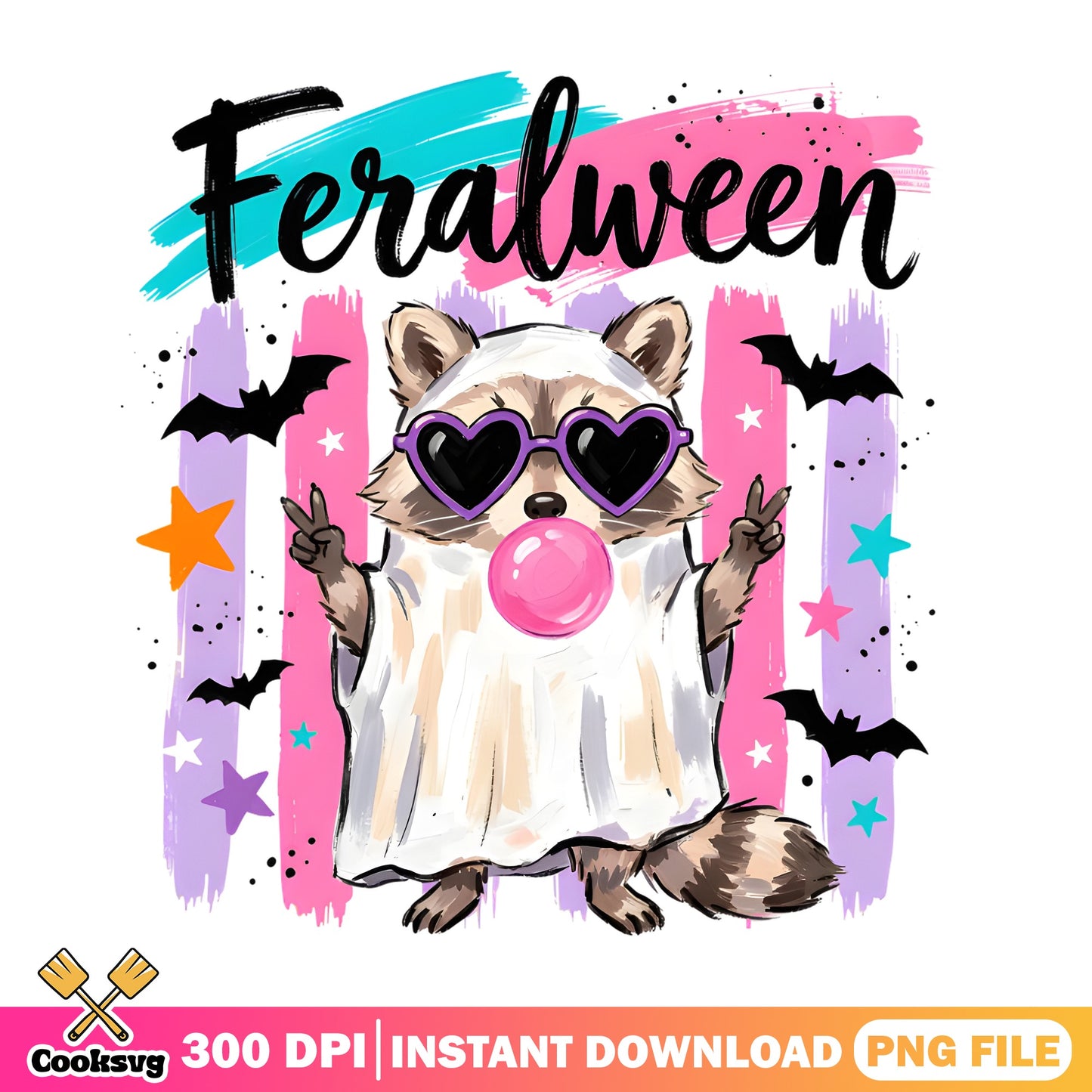 Feralween Raccoon Ghost PNG, Halloween Raccoon PNG, Cute Ghost PNG