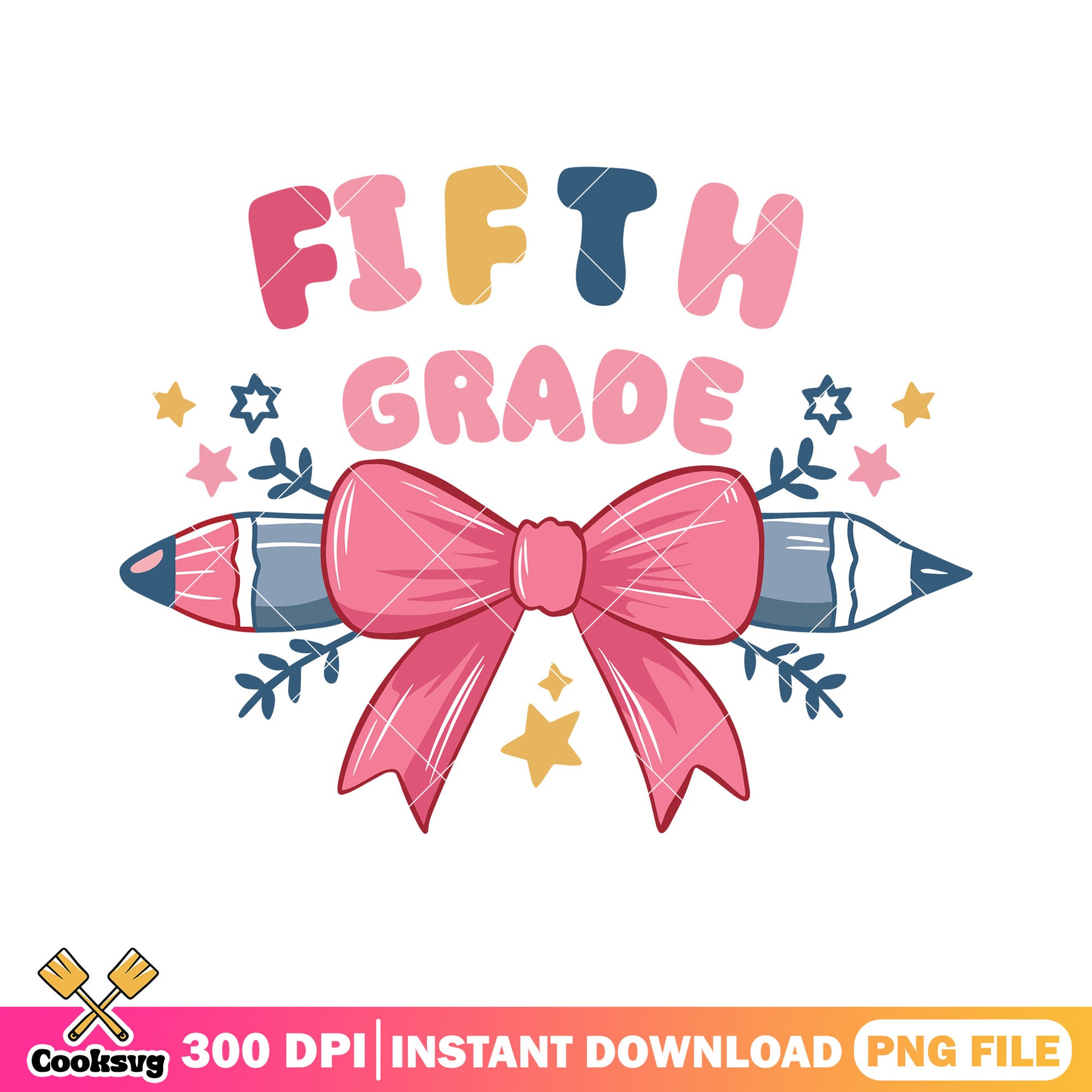 Fifth grade pencil bow png, poster art png, back to school art png