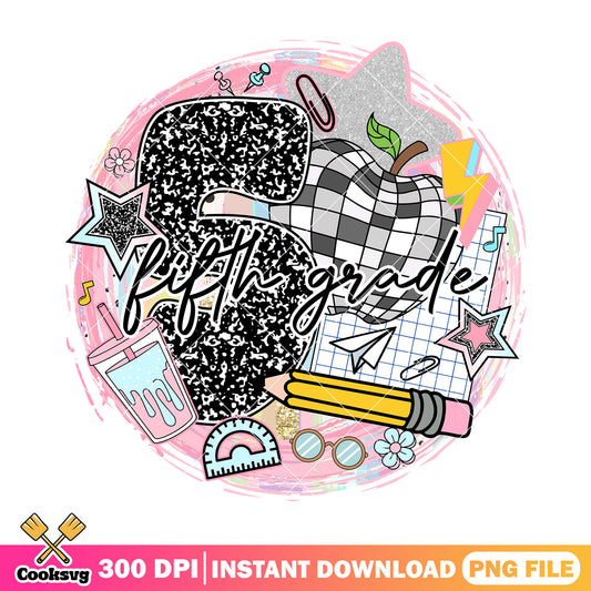 Fifth grade stuff design png, school days png, school spirit png