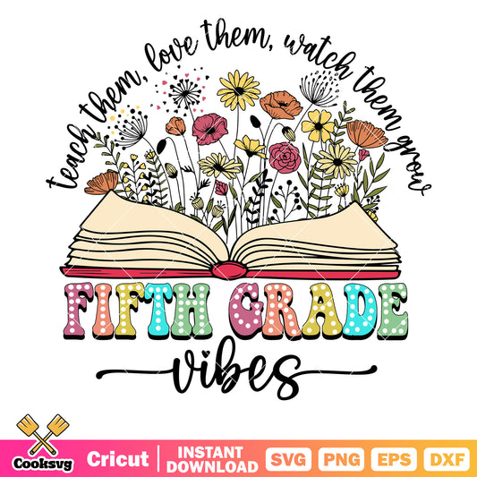 Fifth grade vibes flower svg, fifth grade​ svg, school books​ svg