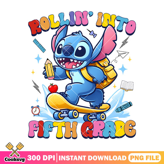 Fifth grade with stitch png, back to school art png, disney world png