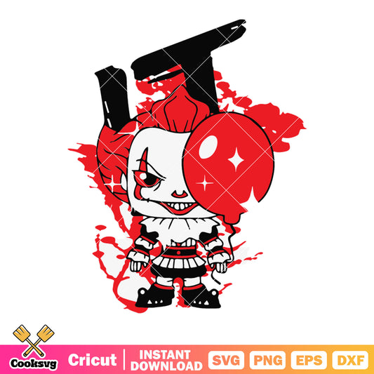 Figure chibi pennywise svg, crazy clown svg, red balloon svg