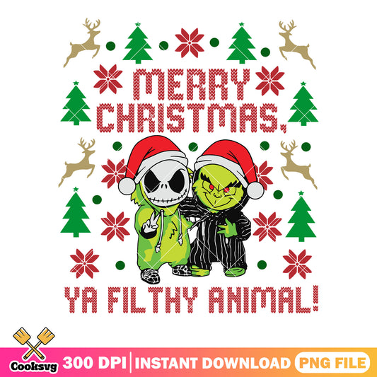 Filthy christmas animal png, jack skelington png, the grinch png