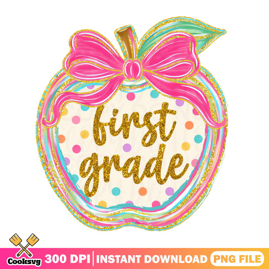 First Grade Apple Bow PNG, Teacher Apple PNG, Back To School PNG