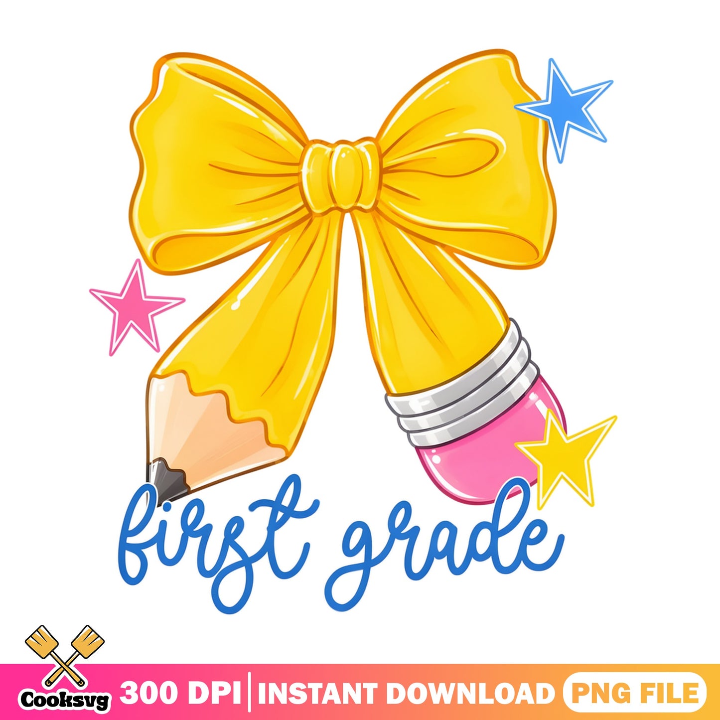 First Grade Coquette Bow Pencil PNG, Back To School PNG, Teacher PNG