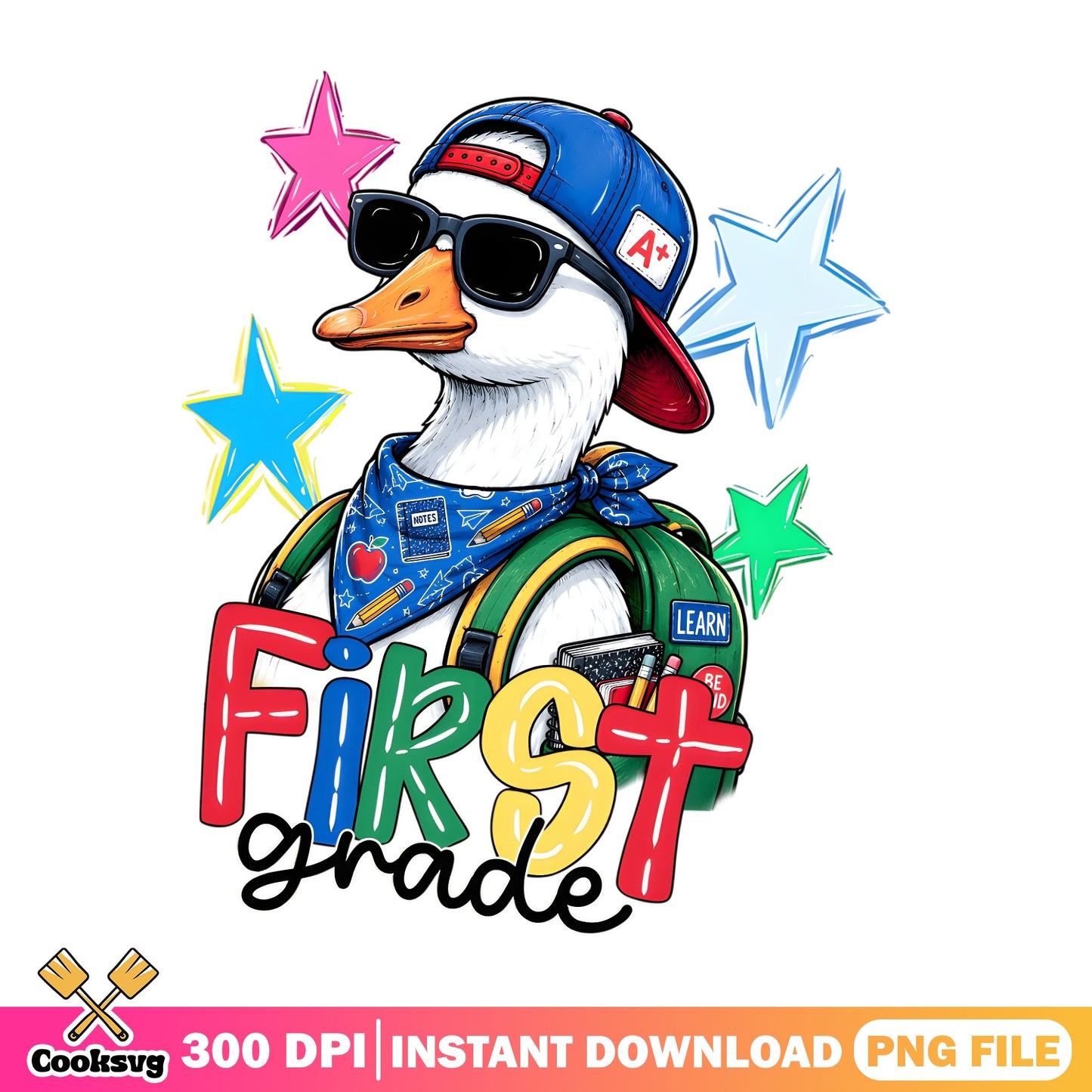 First Grade Duck Back To School PNG, Cool Duck PNG, School PNG