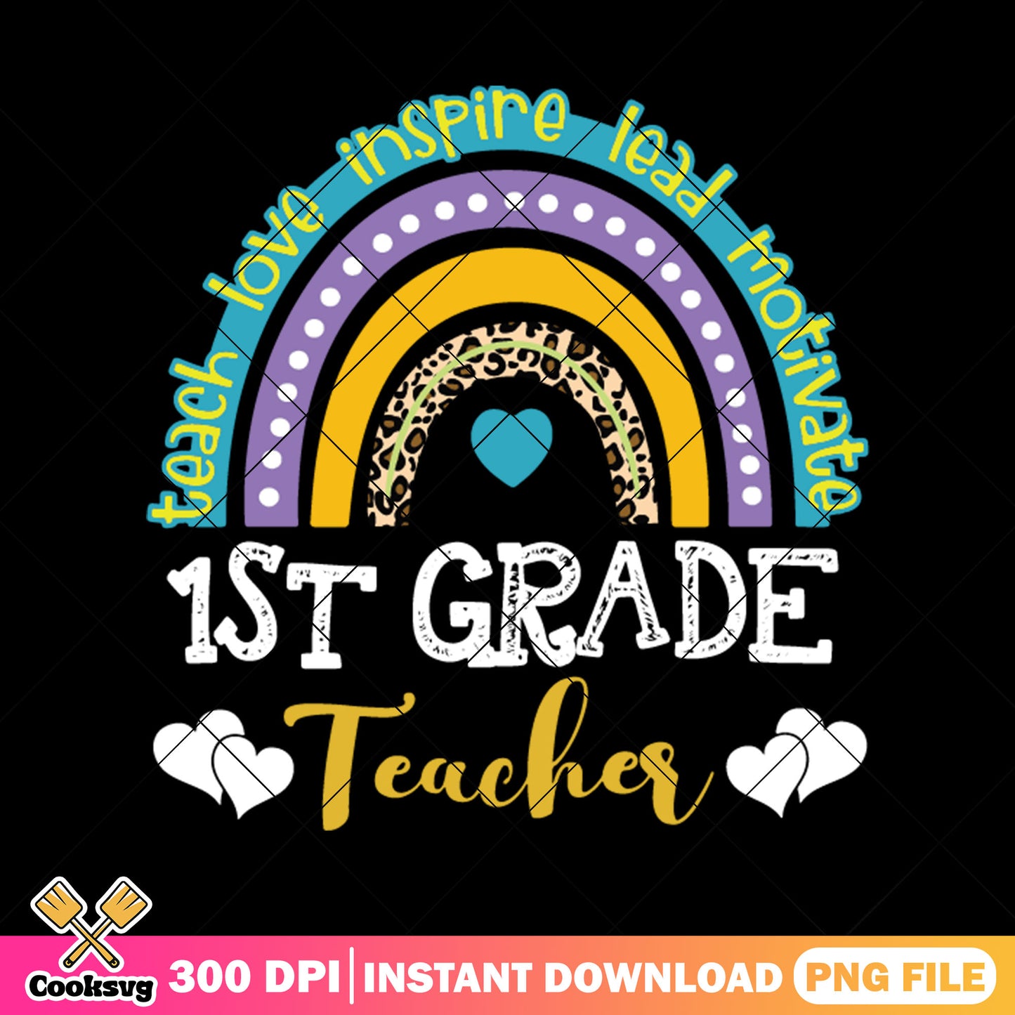 First teacher grade design png, rainbow png, going back to school png