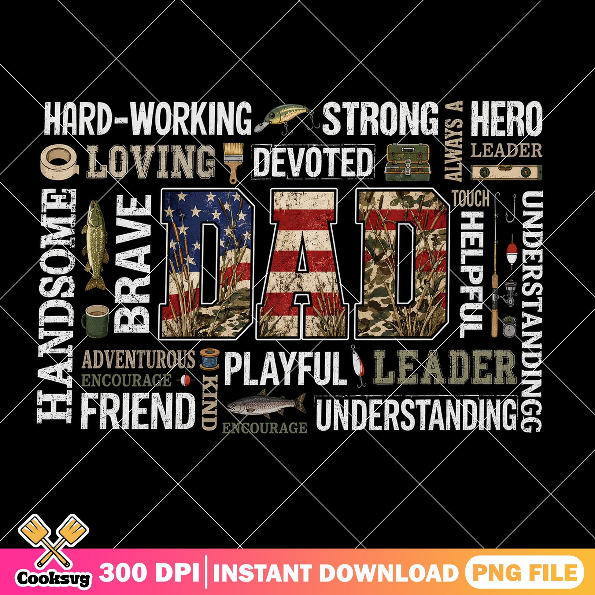 Fishing Dad PNG, Fathers Day American Flag Camo PNG, Dad PNG