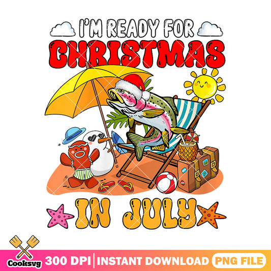 Fish ready for christmas in july png, christmas in july​ png, summer christmas​ png