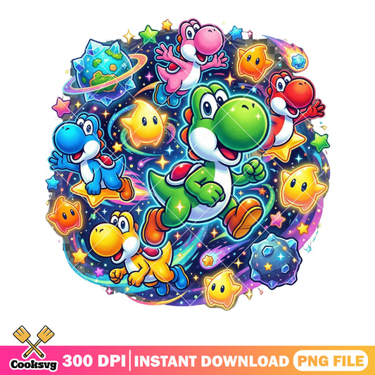 Five yoshi galaxy vibes png, yoshi characters​ png, mario and yoshi png