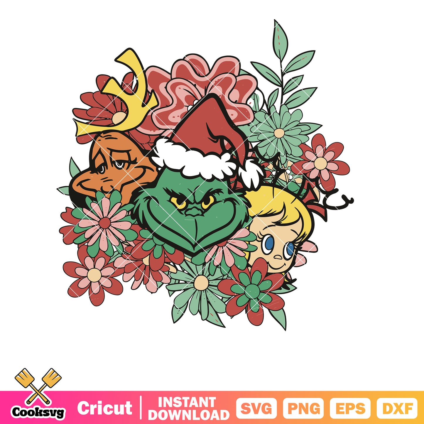 Floral Grinch Max Cindy Lou Who svg, cindy lou who svg, grinch head svg