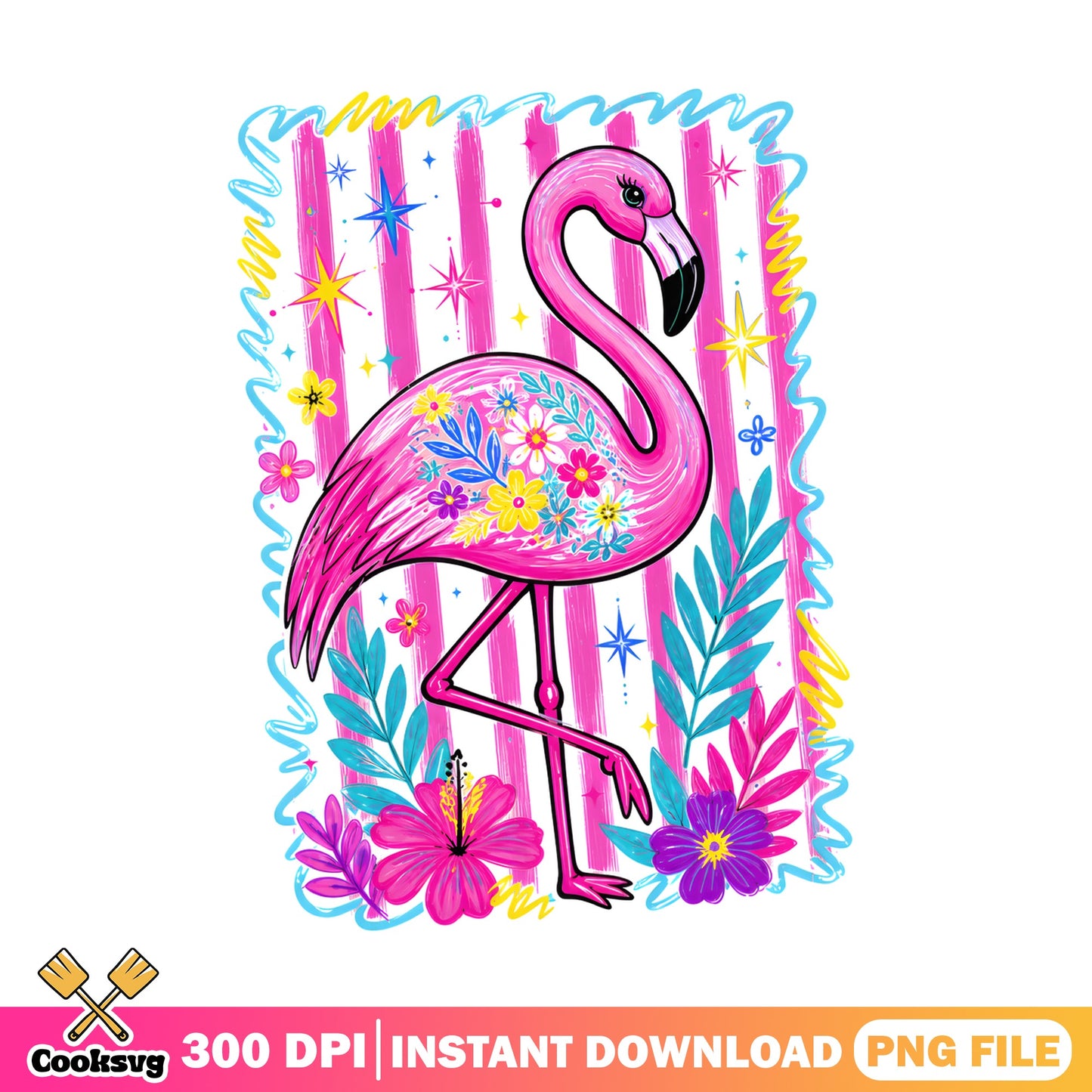Floral Flamingo Summer Tropical PNG, Pink Flamingo PNG, Cute Flamingo PNG