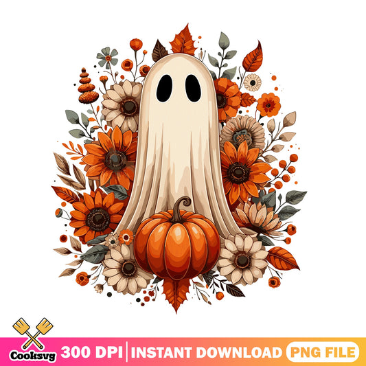 Floral Ghost Halloween PNG, Boho Ghost Pumpkin PNG, Fall Halloween PNG