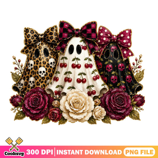 Floral Ghost Halloween PNG, Coquette Bow Ghost PNG, Spooky PNG