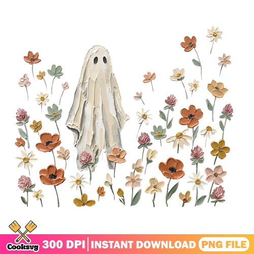 Floral Ghost Halloween PNG, Cute Ghost Wildflower PNG, Boho Ghost PNG