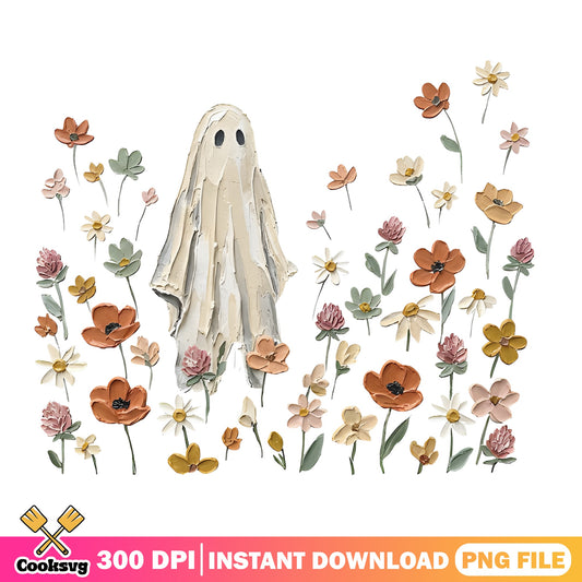 Floral Ghost Halloween PNG, Cute Ghost Wildflower PNG, Boho Ghost PNG