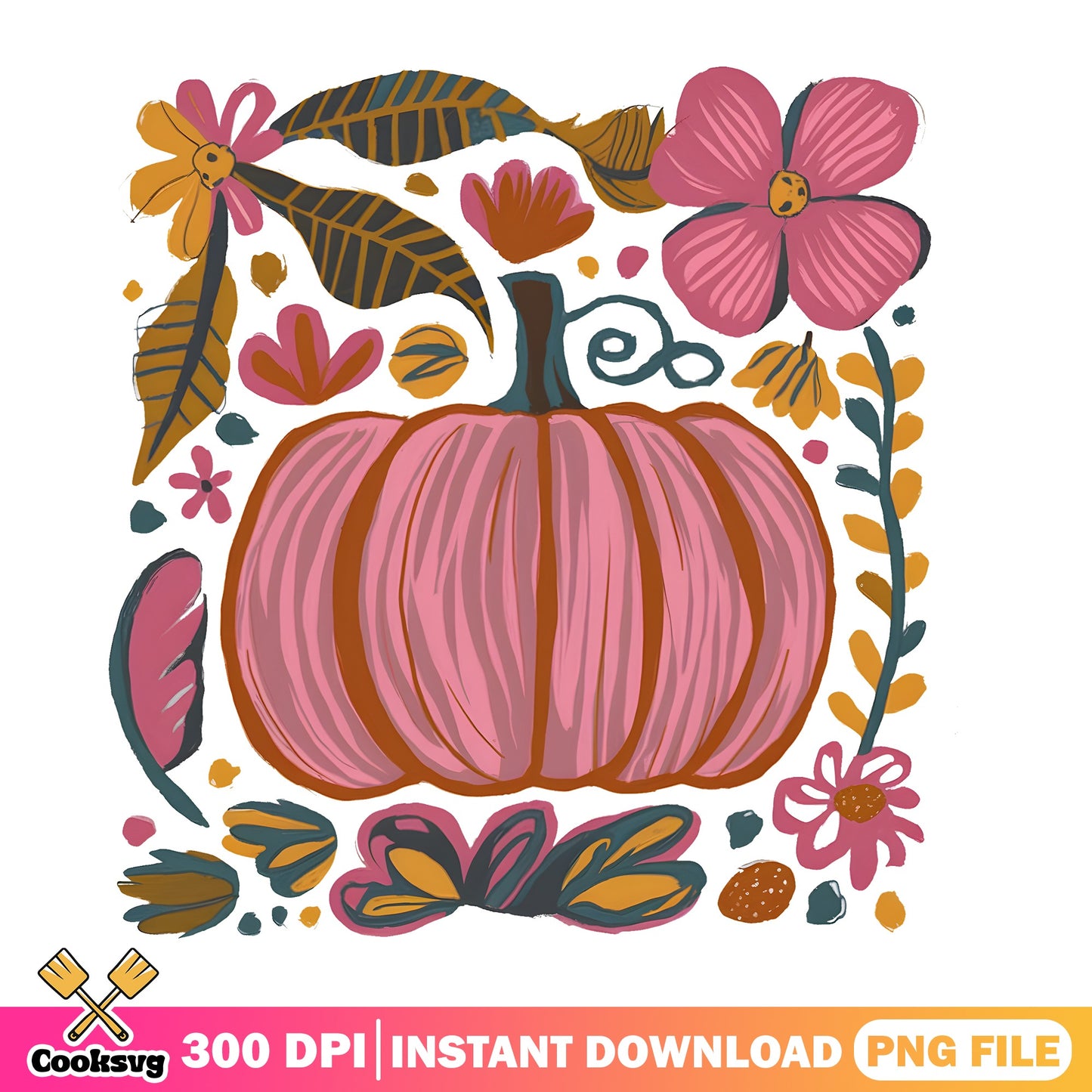 Floral Pumpkin PNG, Fall Autumn Pumpkin, Thanksgiving PNG