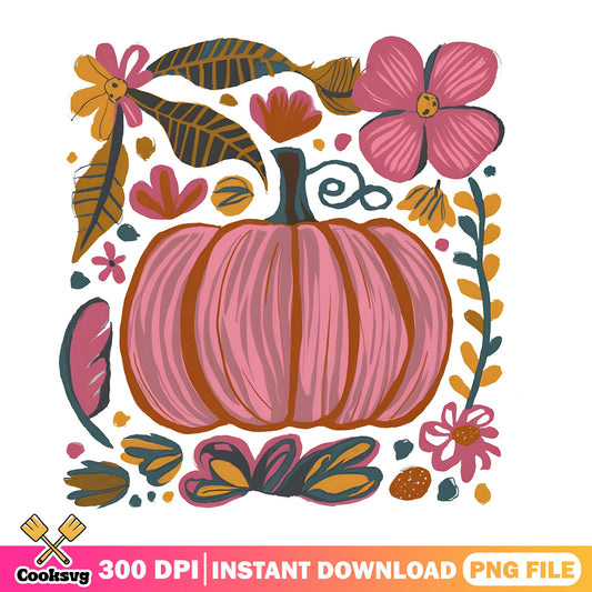 Floral Pumpkin PNG, Fall Autumn Pumpkin, Thanksgiving PNG