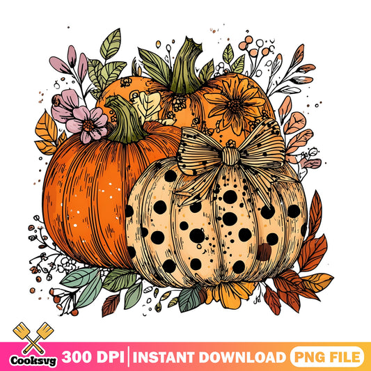 Floral Pumpkin PNG, Fall Autumn Sublimation, Halloween PNG