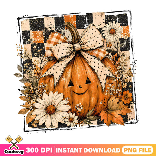Floral Pumpkin With Bow Halloween PNG, Jack O Lantern PNG, Fall PNG