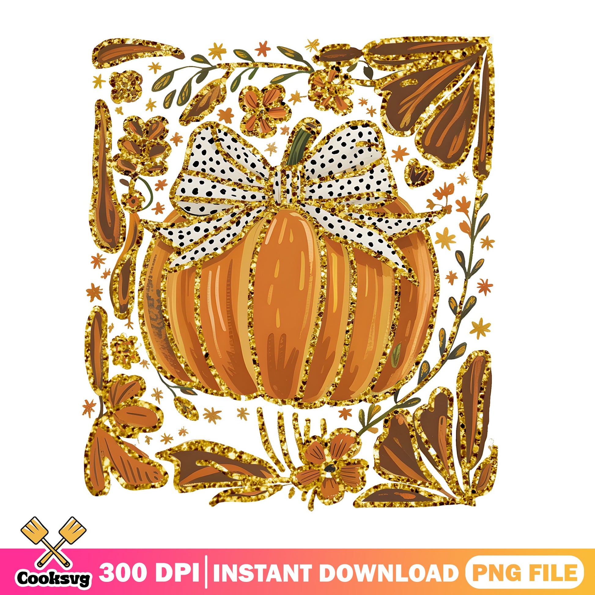 Floral Pumpkin With Bow PNG, Fall Autumn PNG, Thanksgiving PNG