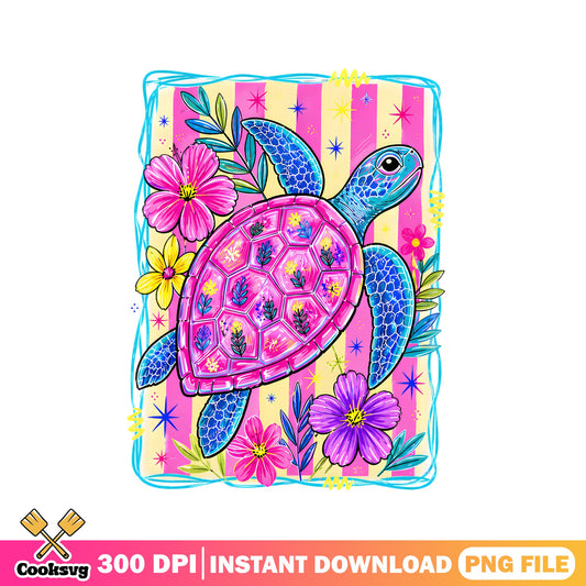 Floral Sea Turtle PNG, Colorful Summer Turtle, Cute Turtle PNG