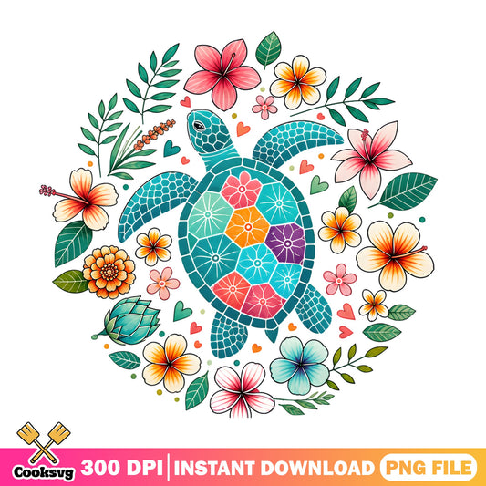 Floral Sea Turtle PNG, Colorful Turtle Design, Summer PNG