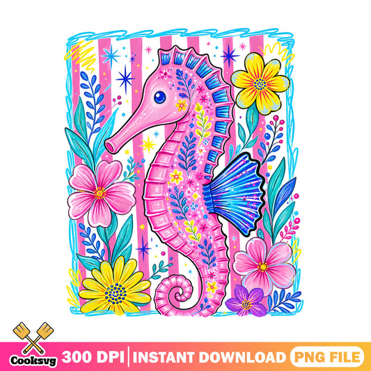Floral Seahorse PNG, Cute Ocean Animal PNG, Summer Beach PNG