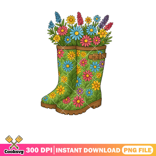 Floral and boost green png, cowboy boots png, flower cowgirl boots png