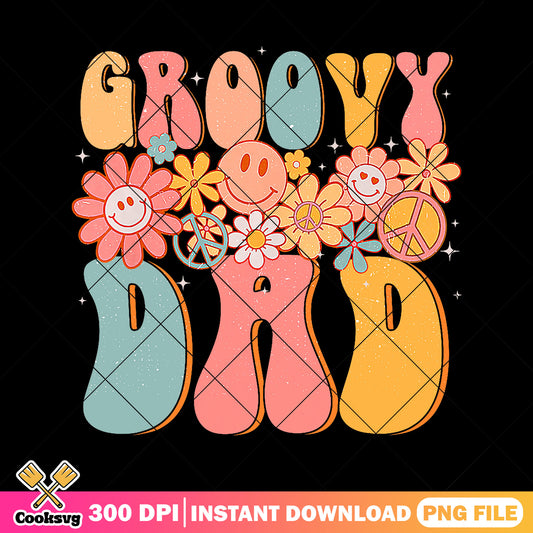 Floral groovy dad colorful png, simle face png, funny dad png