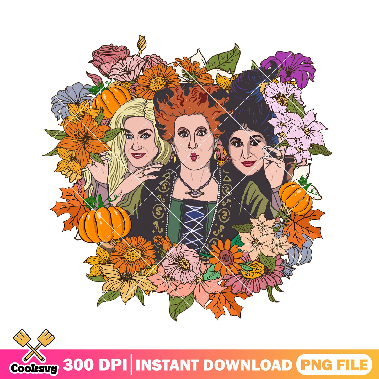 Floral witches png, hocus pocus costume png, halloween costume png