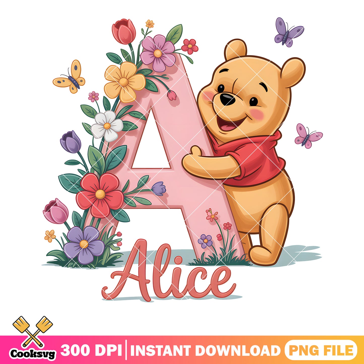 Flower alice pooh bear png, winnie the pooh png,​ disney gift png