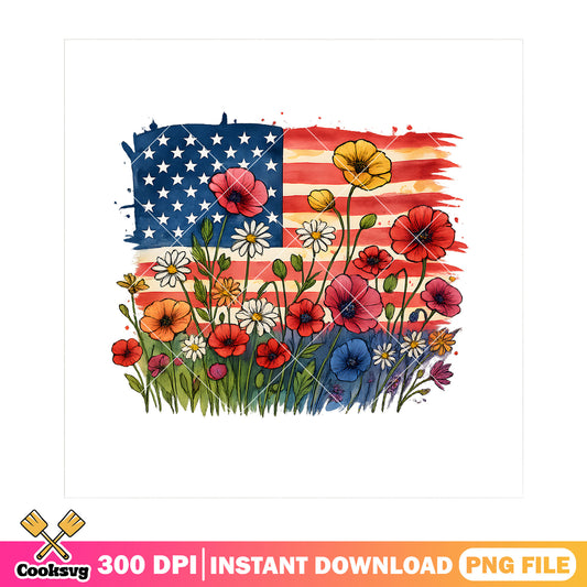 Flower and america flag png, america flag png, Sunflower American png