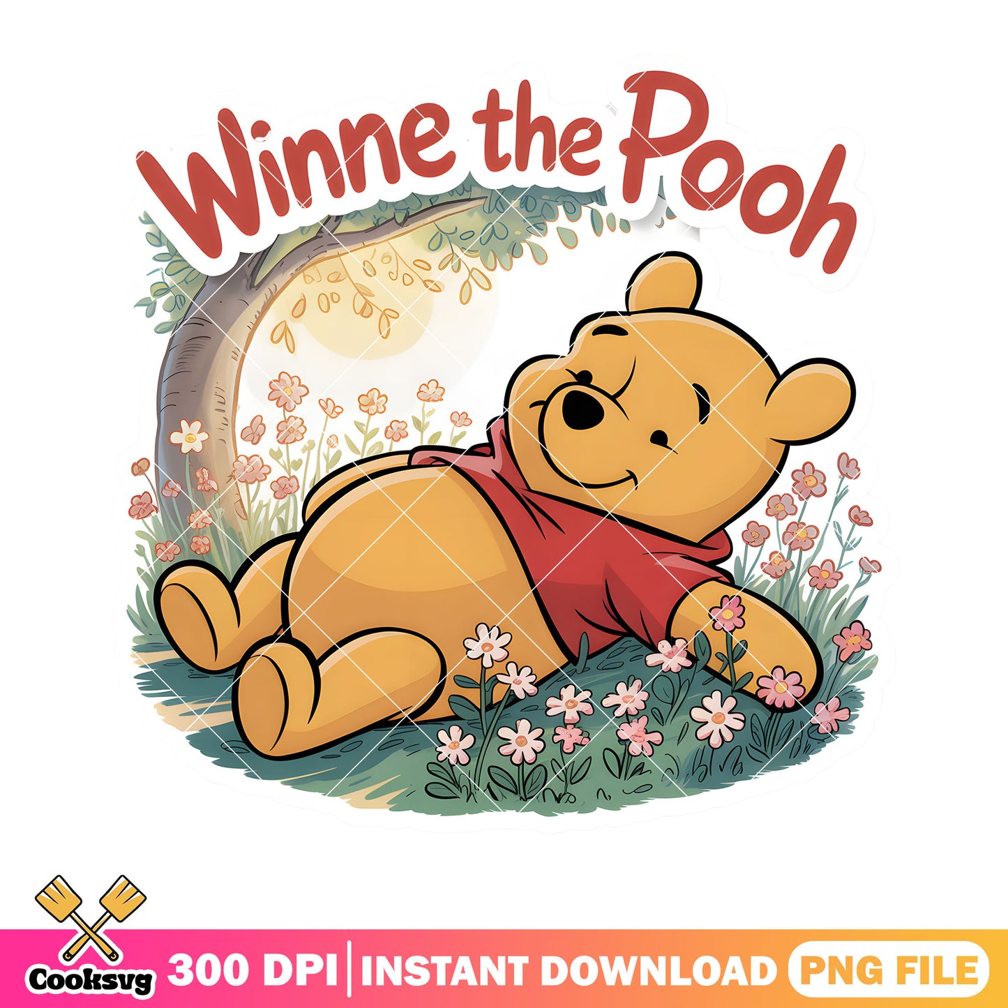Flower and pooh poster png, winnie the pooh png, pooh poster​ png