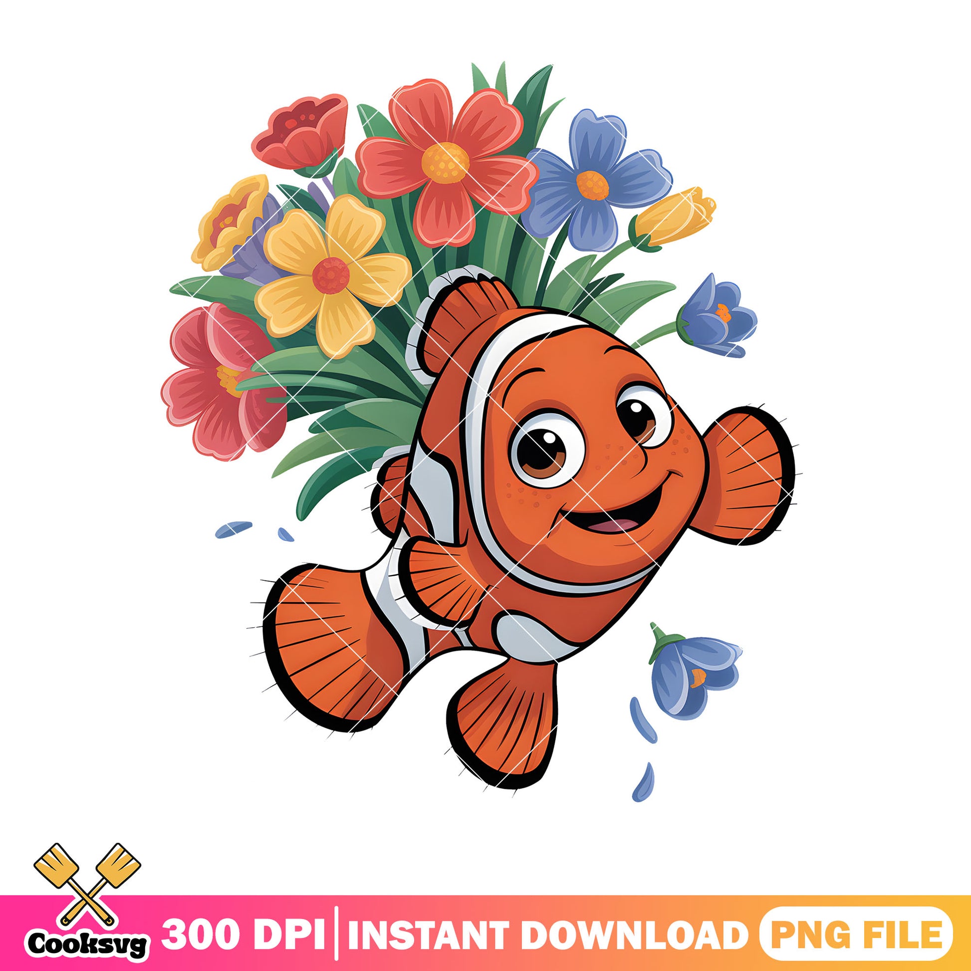 Flower gifts nemo valentines png, clownfish nemo png, valentine day png