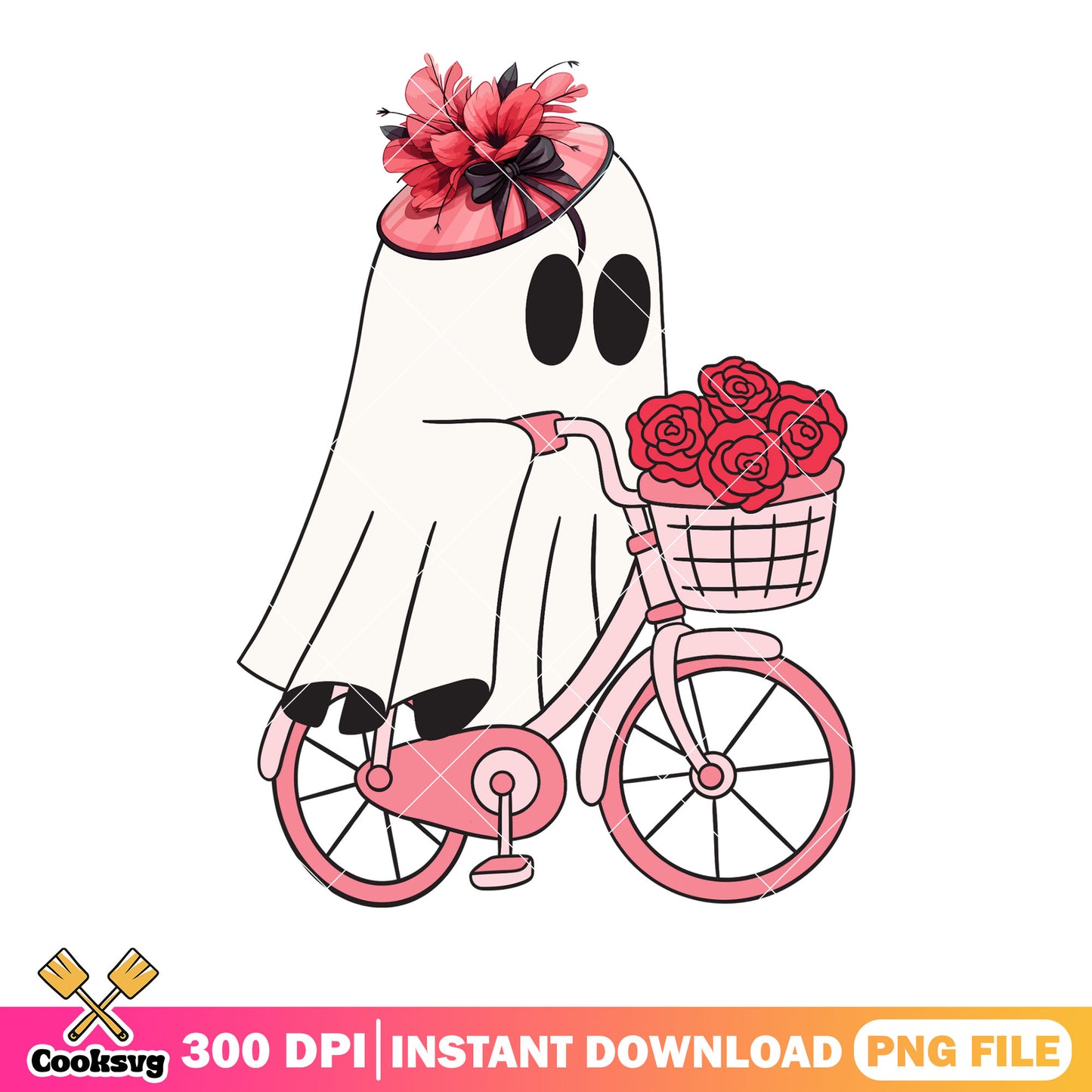 Flower hat pink bike png, Ghost costume png, halloween scary png
