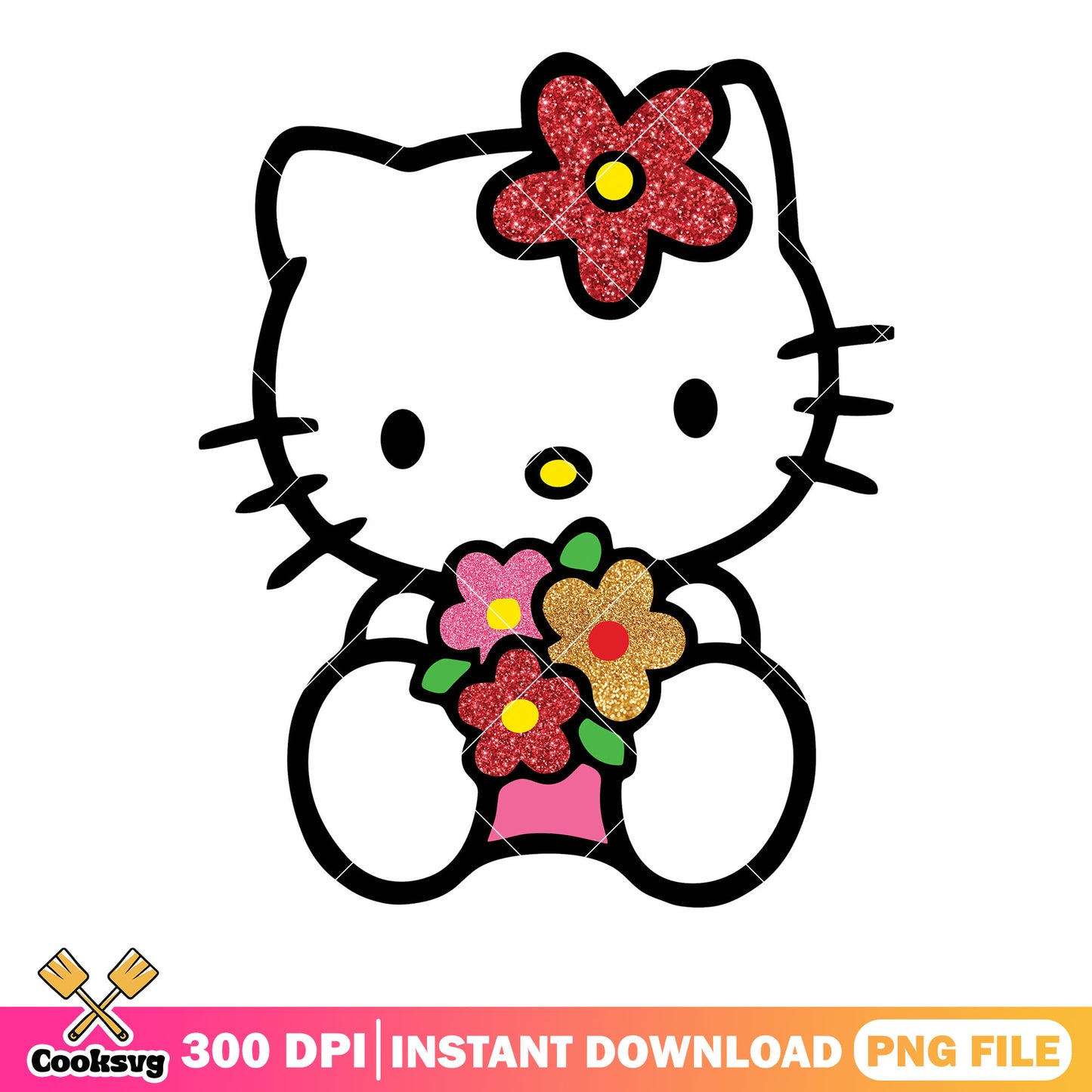 Flower kitty valentines png, sanrio valentine png, valentine poster png