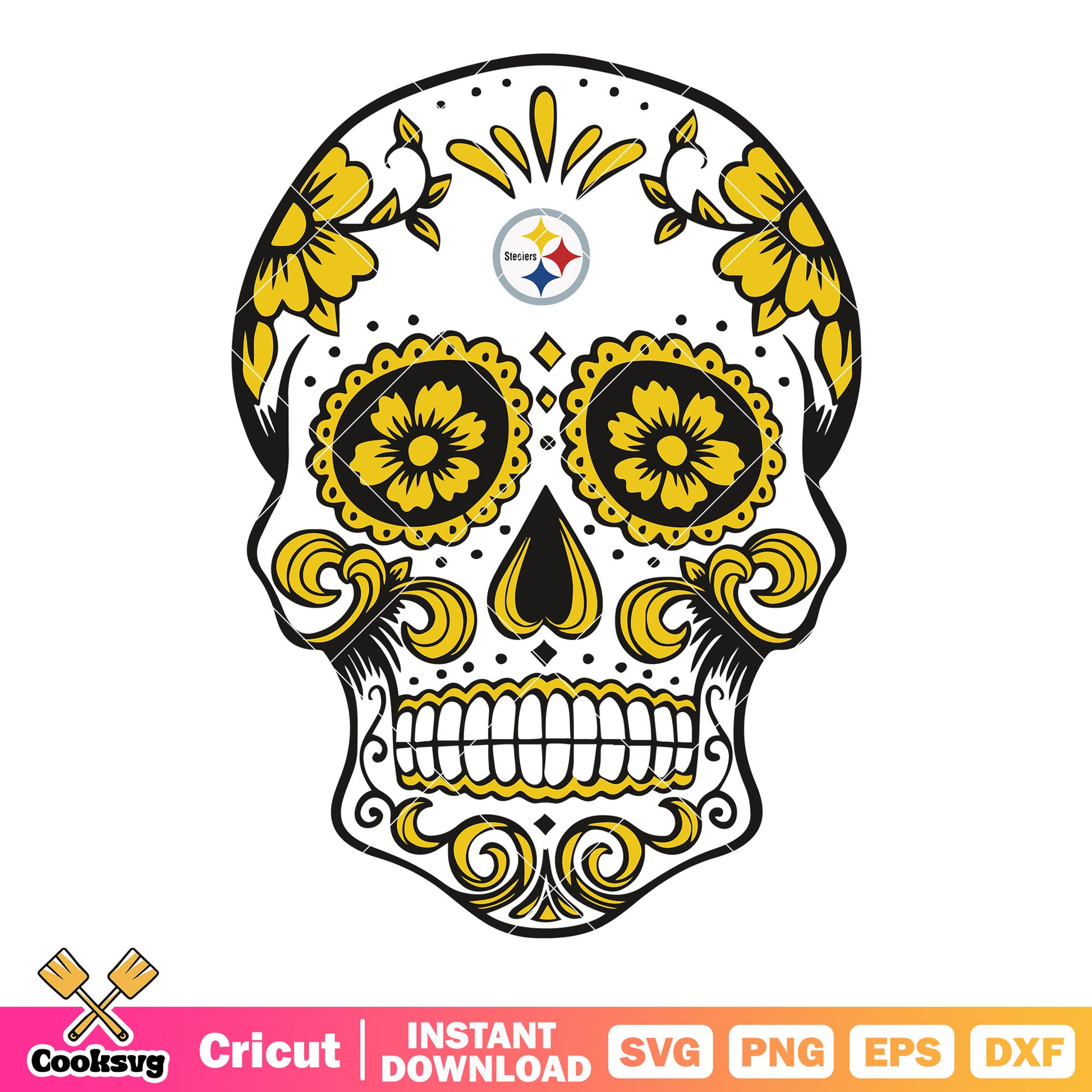 Flower pattern skull svg, nfl team svg, steelers​ pittsburgh svg