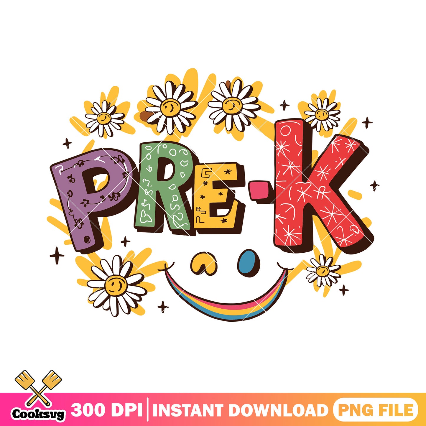 Flowers of pre-k png, wink face png, going back to school png