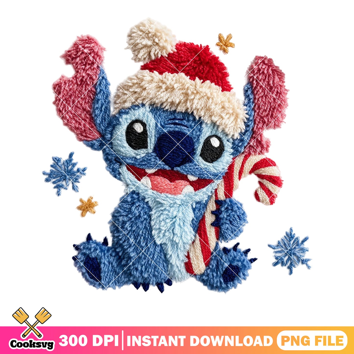 Fluffy knitted stitch xmas png, starry night png, santa costume png