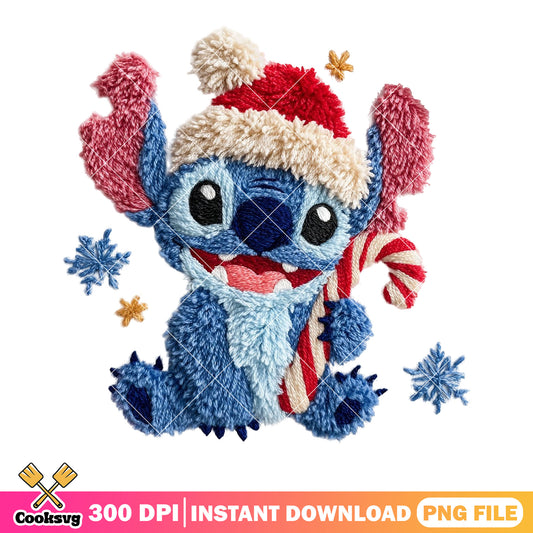Fluffy knitted stitch xmas png, starry night png, santa costume png