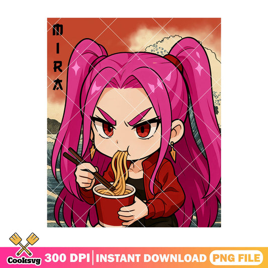 Folk painting mira ramyeon png, huntrix ramyeon png, mira huntrix png