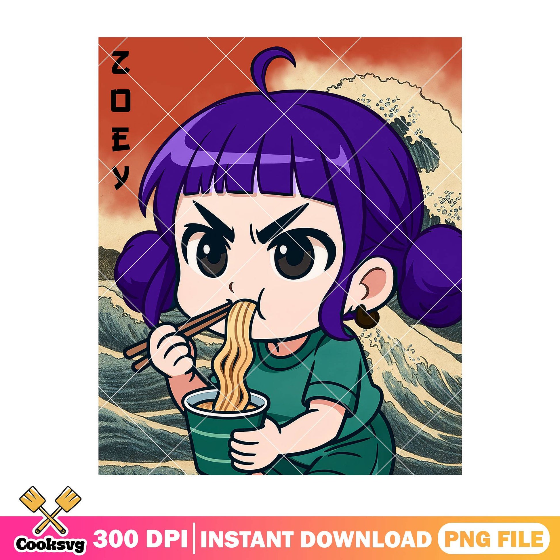 Folk painting zoey ramyeon png, huntrix ramyeon png, zoey huntrix png