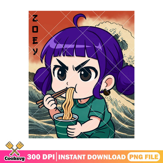 Folk painting zoey ramyeon png, huntrix ramyeon png, zoey huntrix png