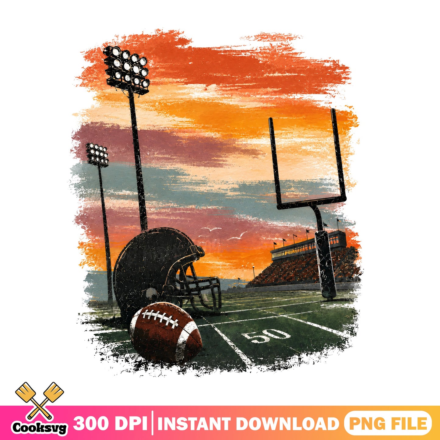 Football Stadium Sunset PNG, Football Field Retro PNG, NFL PNG