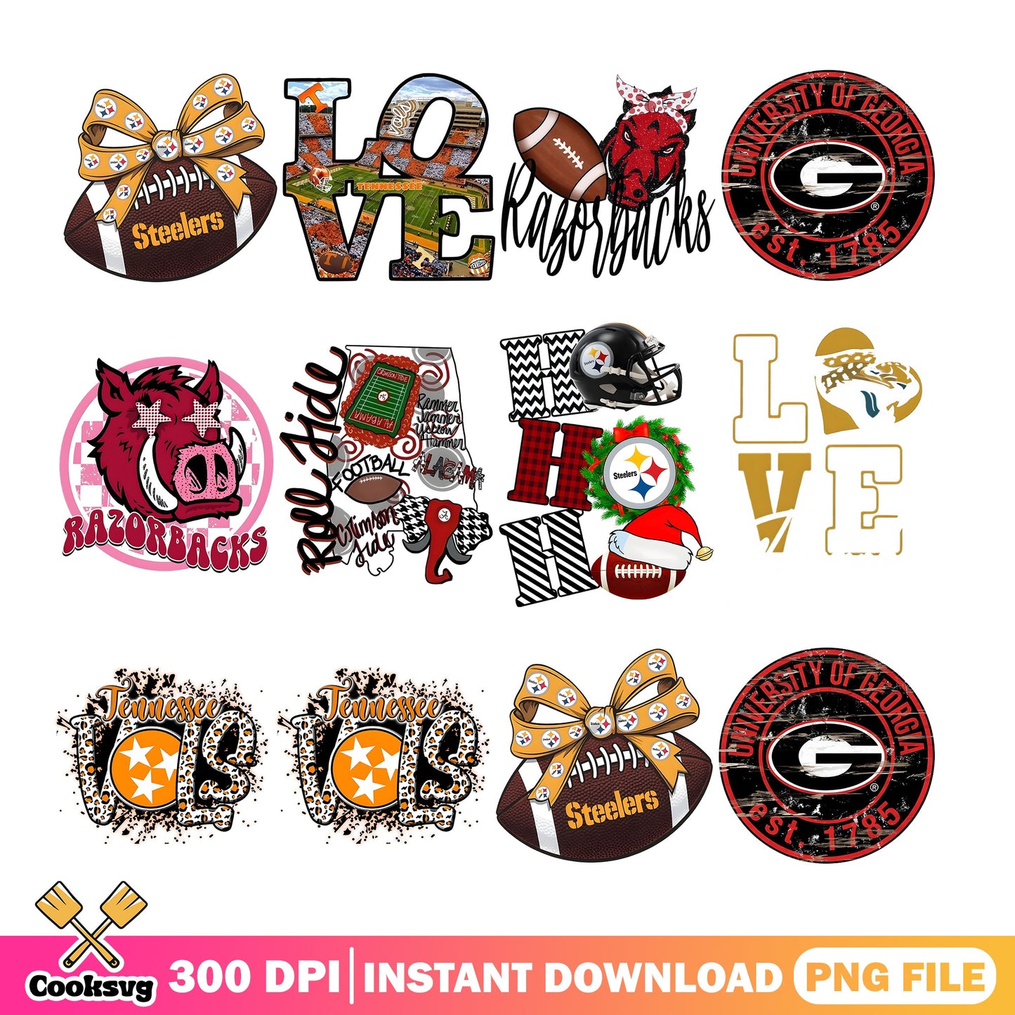 Football Team Bundle PNG, Steelers Razorbacks Tennessee PNG, Sports PNG