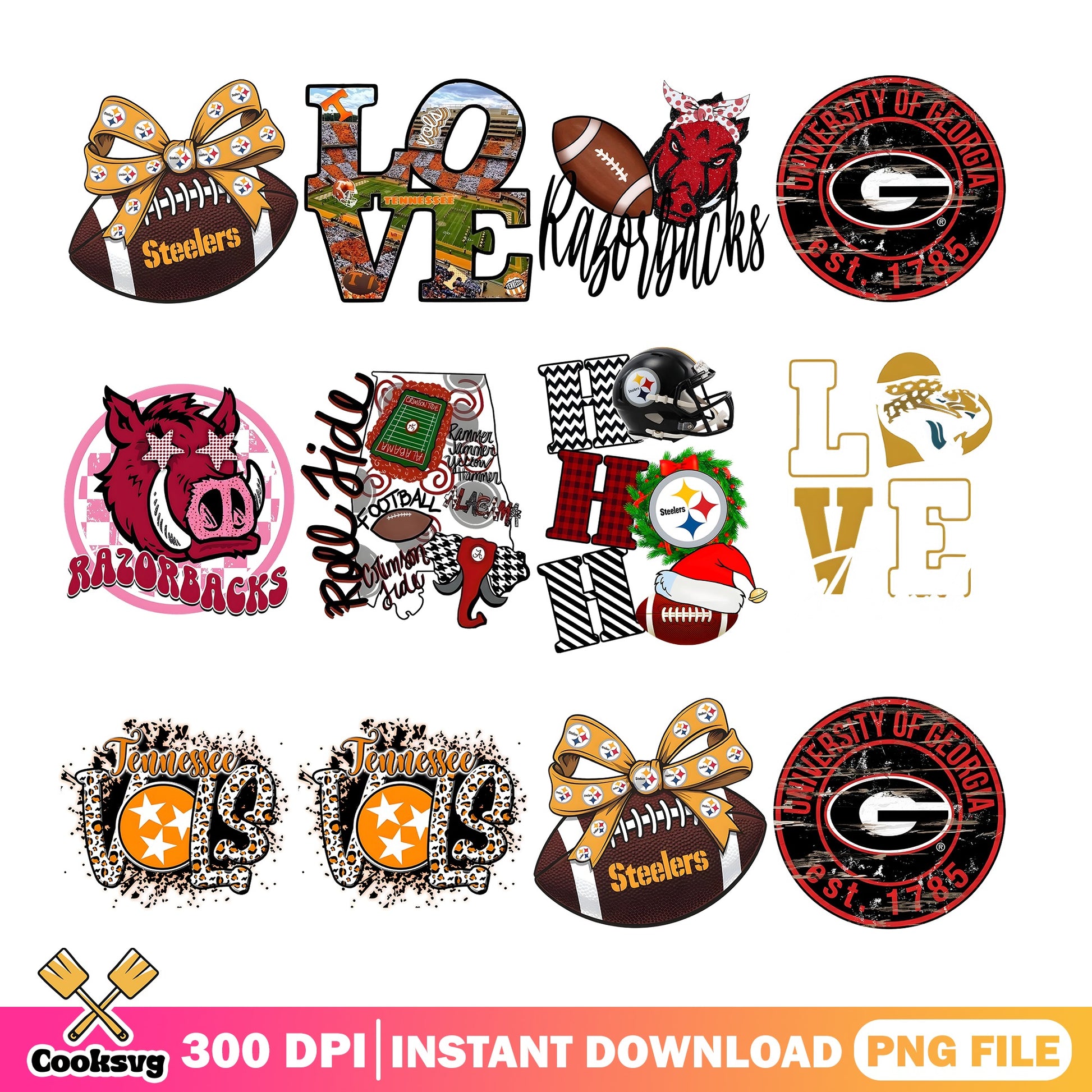Football Team Bundle PNG, Steelers Razorbacks Tennessee PNG, Sports PNG